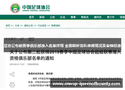 足协公布新赛季俱乐部准入名单详情 全面解析各队申报情况及审核标准