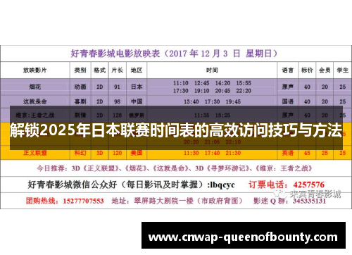 解锁2025年日本联赛时间表的高效访问技巧与方法 解锁2025年日本联赛时间表的高效访问技巧与方法